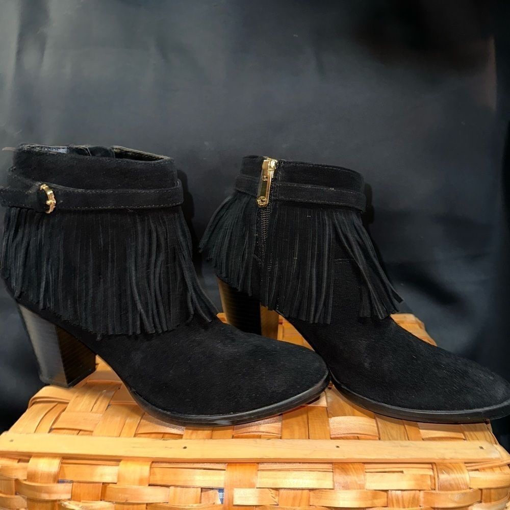 C Wonder Black Suede Willa Fringe Ankle Boot New sz 9